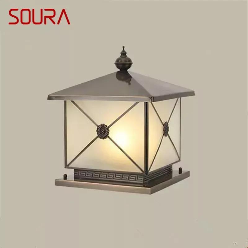 SOURA 야외 전기 포스트 램프, 빈티지 창작 중국 황동 기둥 조명, 가정용 빌라 안뜰용 LED 방수 IP65